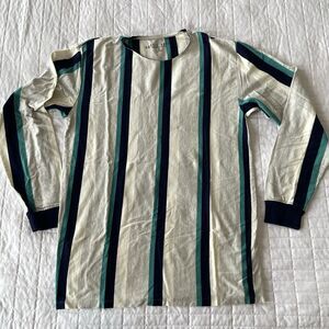 Rustic Souls NYC Vertical Stripe Long Sleeve Tshirt Cuff Mens Slim Size L
